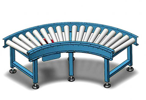 Carton poly-V belt roller curve conveyor