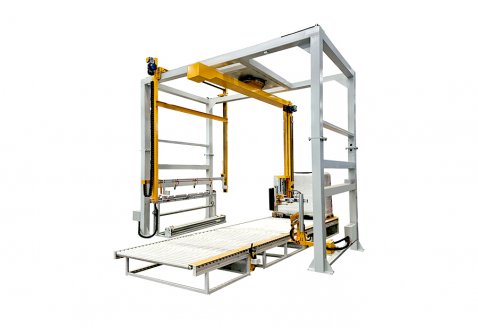 Rocker arm top film wrapping machine